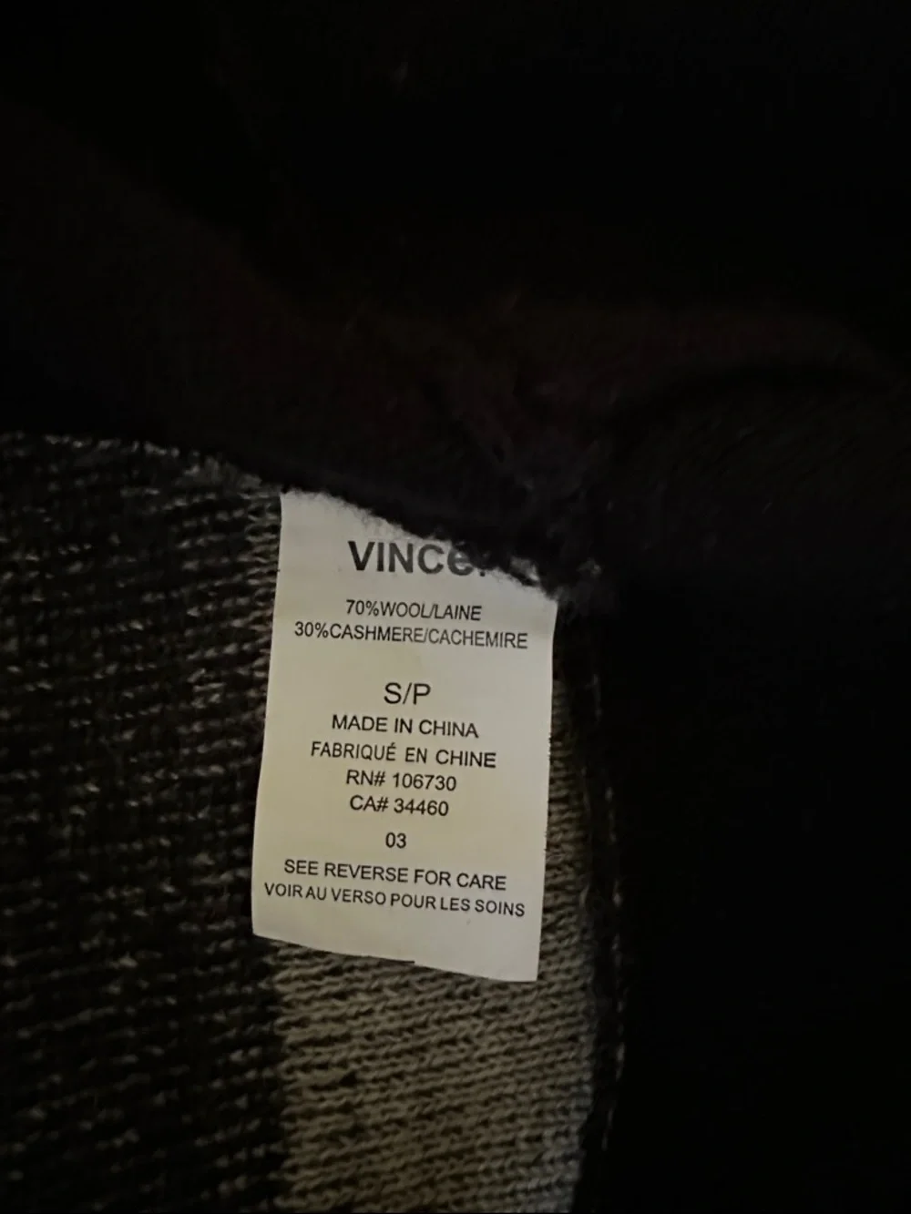 Vince Variegated Stripe Oversized Cardigan Black Gray Cashmere Blend Sweater S